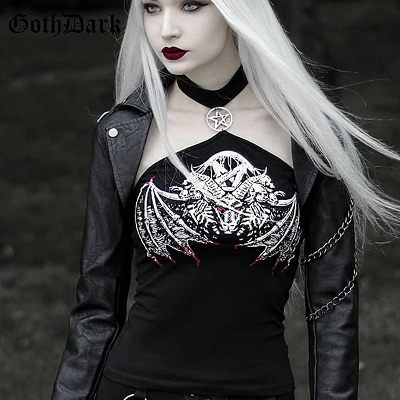 Goth Dark Black Print Halter Grunge Gothic Crop Top Harajunku Sexy Backless Punk Patchwork Camisole Vintage 2019 Tops Fashion
Goth Dark Black Print Halter Grunge Gothic Crop Top Harajunku Sexy Backless Punk Patchwork Camisole Vintage 2019 Tops Fashion