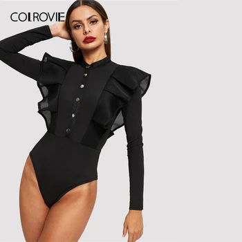 COLROVIE Black Button Front Fishnet Mesh Trim Ruffle Bodysuit Women Solid Bodysuit 2019 Fall Sexy Stand Collar Skinny Bodysuits
COLROVIE Black Button Front Fishnet Mesh Trim Ruffle Bodysuit Women Solid Bodysuit 2019 Fall Sexy Stand Collar Skinny Bodysuits