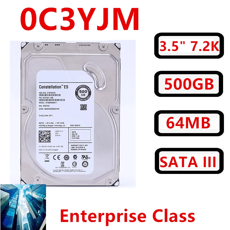 

New Original HDD For Dell 500GB 3.5" SATA 6 Gb/s 64MB 7200RPM For Internal HDD For Enterprise Class HDD For 0C3YJM ST500NM0011