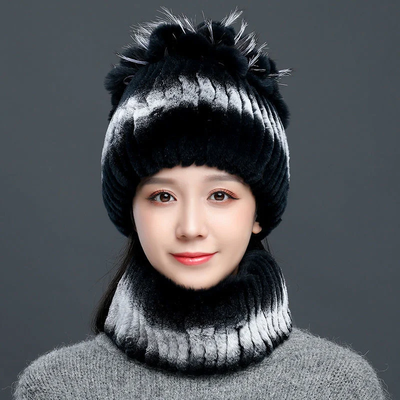 2pcs Winter Fur Hat Scarf Sets Female Genuine Rex Rabbit Fur Neck Ring Beanie With Pompom Knitting Caps Set
2pcs Winter Fur Hat Scarf Sets Female Genuine Rex Rabbit Fur Neck Ring Beanie With Pompom Knitting Caps Set