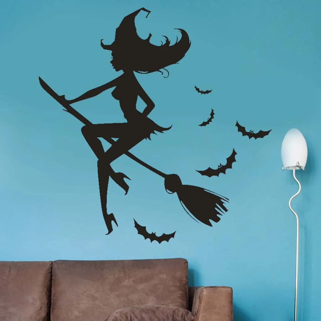 

Happy Halloween Flying Witch Bats Wall Sticker Mobile Creative Affixed Window Home Decoration Decal Decor Art Decals Wallpaper