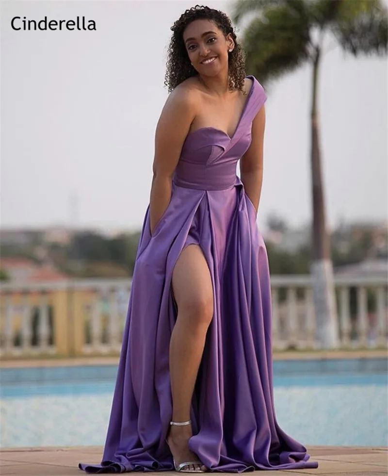 Cinderella African Purple One Shoulder A-Line Zipper Back Side Slit Satin Pleated Evening Dresses vestidos de fiesta de noche
Cinderella African Purple One Shoulder A-Line Zipper Back Side Slit Satin Pleated Evening Dresses vestidos de fiesta de noche