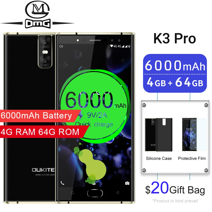 Oukitel K3 Pro Mobile Phones 6000mAh Octa Core 4GB + 64GB 5.5" Dual 2.5D cell phone Screen 4 Cameras fast charging 4G Smartphone
Oukitel K3 Pro Mobile Phones 6000mAh Octa Core 4GB + 64GB 5.5" Dual 2.5D cell phone Screen 4 Cameras fast charging 4G Smartphone