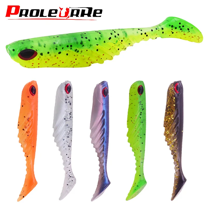 Фото 5pcs/Lot Jigging Soft Bait 7cm 2.9g T Tail Fish Jig Wobblers Fishing Lure Double Color Silicone Sequin Swimbait Spinner Lures | Спорт и