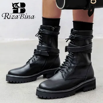 RIZABINA New Women Knee High Boots Genuine Leather Motorcycle Boots Cross Strap Buckle Round Toe Women Footwear Size 34-40
RIZABINA New Women Knee High Boots Genuine Leather Motorcycle Boots Cross Strap Buckle Round Toe Women Footwear Size 34-40