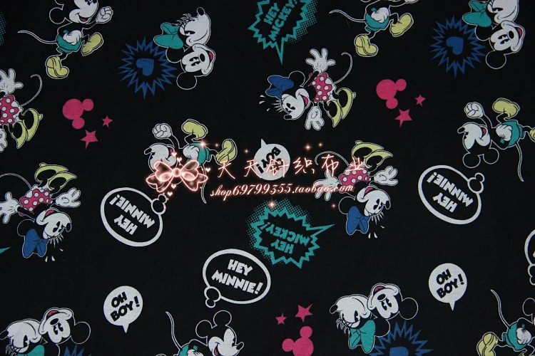 

Minnie Mickey Mouse Heart Star Elasticity Knitted Cotton Terry Fabric Sewing Quilting Patchwork Baby Cloth Hoodie Textile