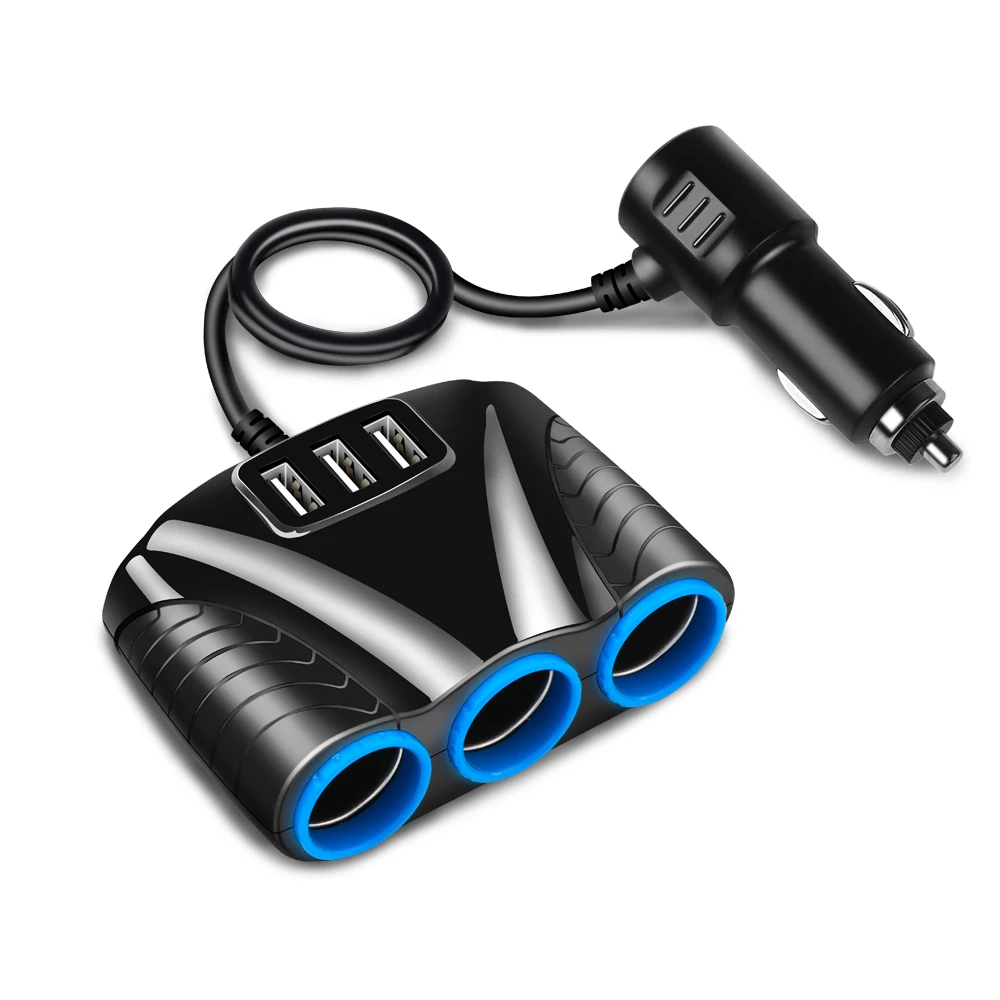 3 USB порта 3-сторонняя 1 а Синяя светодиодная розетка для автомобильного