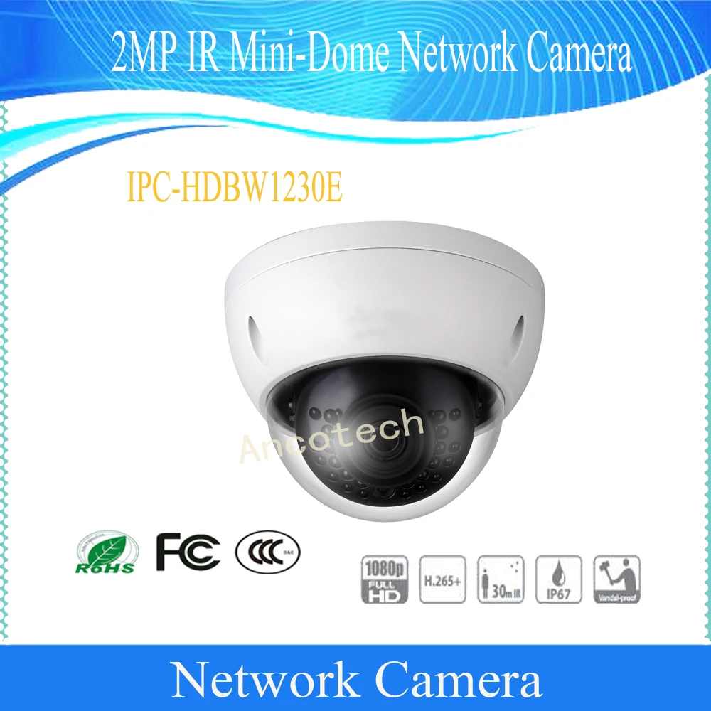 

Free Shipping Dahua Security IP Camera 2MP Day/Night WDR IR Mini-Dome Network Camera With POE IP67 DH-IPC-HDBW1230E-S2
