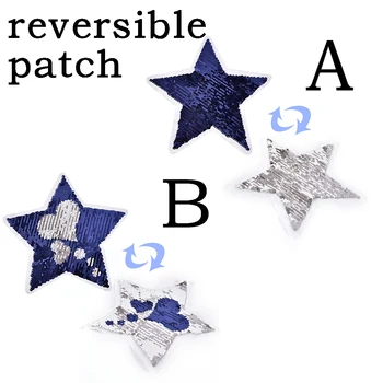 1Pcs Reversible Change Silver Blue Love Sequins Five-pointed Star Sgape Sew On Patches for Clothes DIY Patch Applique Crafts
1Pcs Reversible Change Silver Blue Love Sequins Five-pointed Star Sgape Sew On Patches for Clothes DIY Patch Applique Crafts