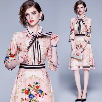 2020 Elegant Fashion Runway Autumn Dress Women's Sweet Bow Tie Floral Printed High Waist Elegant Casual Holiday Dresses
2020 Elegant Fashion Runway Autumn Dress Women's Sweet Bow Tie Floral Printed High Waist Elegant Casual Holiday Dresses