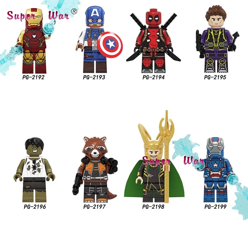 50pcs Super Heroes Iron Man Captain America Deadpool Hawkeye Hulk Rocket Racoon loki Punisher building block for children toys 
50pcs Super Heroes Iron Man Captain America Deadpool Hawkeye Hulk Rocket Racoon loki Punisher building block for children toys