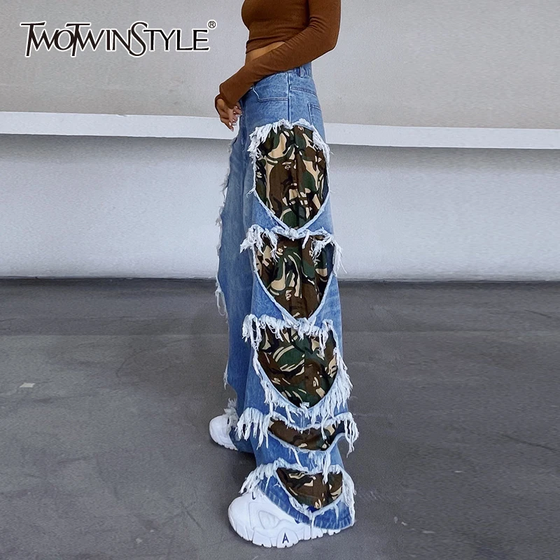 TWOTWINSTYLE Irregular Streetwear Holes Patchwork Colorblock Jeans Female High Waist Wide Leg Pants For Women Autumn Style 2021
TWOTWINSTYLE Irregular Streetwear Holes Patchwork Colorblock Jeans Female High Waist Wide Leg Pants For Women Autumn Style 2021