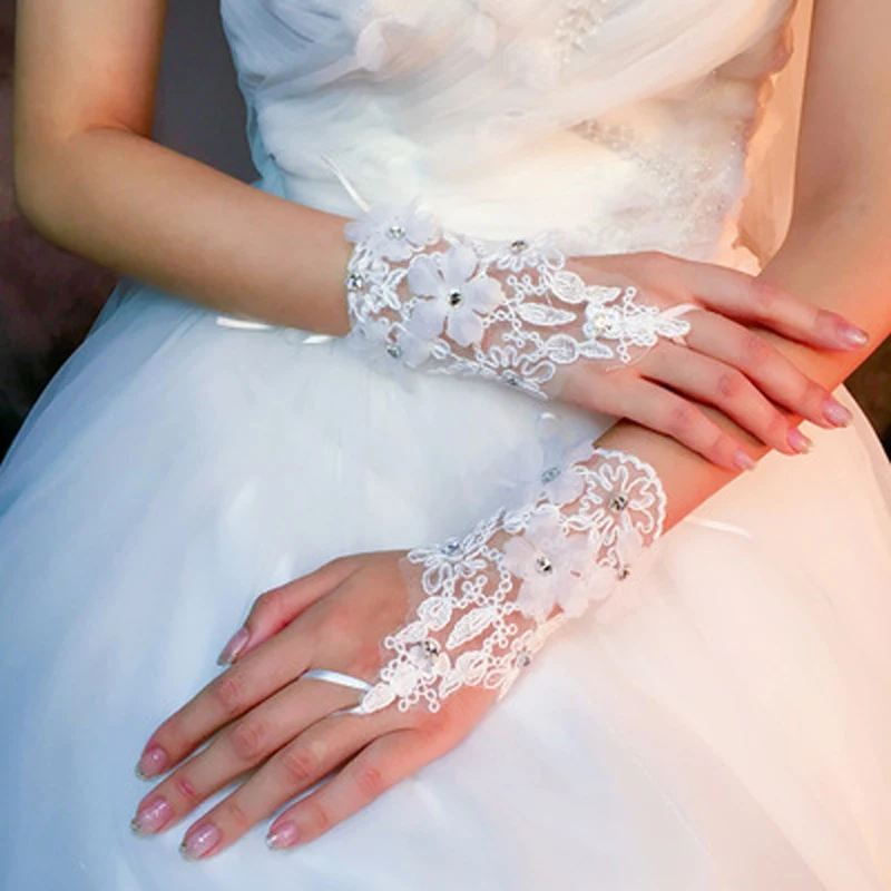 2020 Newest Fashion Ivory Pearl Lace Wedding Bride Bridal Gloves,Ring Bracelet Wedding Accessories2 (2)