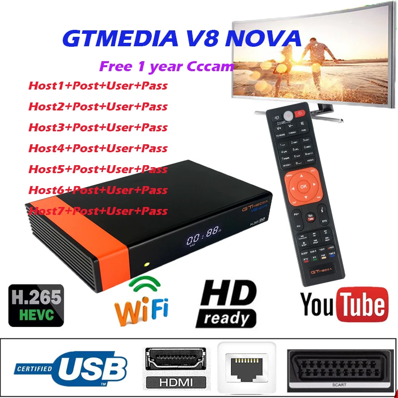 Satellite Receiver GTMEDIA V8 NOVA Satellite Decoder HD DC12V/1.5A Dvb S2 H.265 TV Box Free 1 Year Spain cccam TV Box freesat v8
Satellite Receiver GTMEDIA V8 NOVA Satellite Decoder HD DC12V/1.5A Dvb S2 H.265 TV Box Free 1 Year Spain cccam TV Box freesat v8