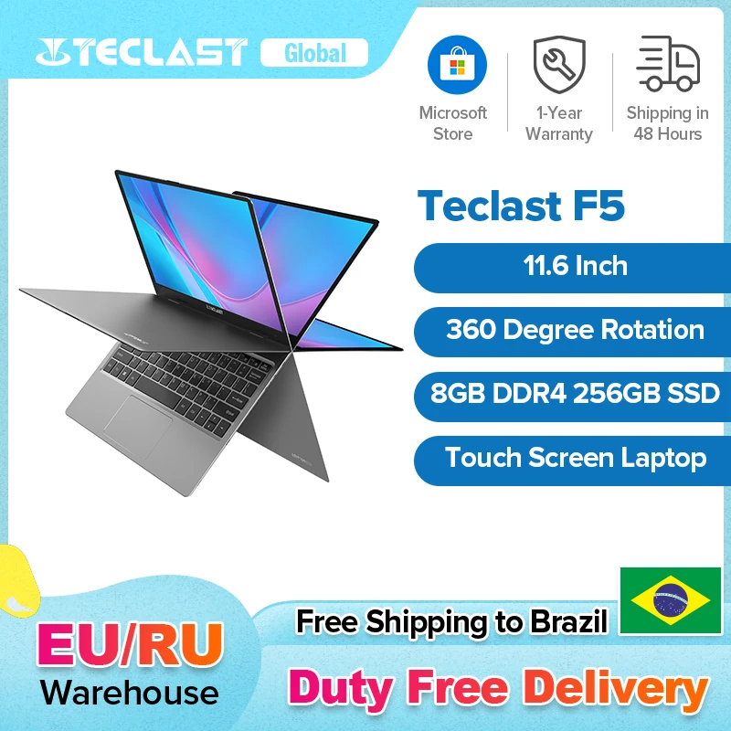 Teclast F5 11.6'' Touch Screen Laptop 8GB DDR4 256GB SSD Windows 10 Notebook Intel N4100 1920X1080 IPS Type-C 360 Flip&Fold PC |