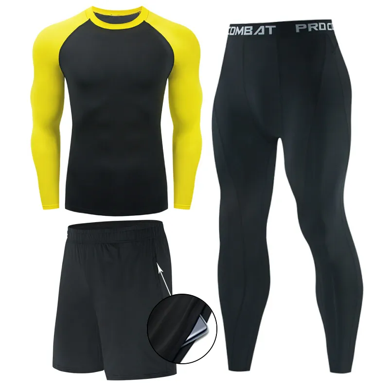 

Men Fitness Shirt Long-Sleeved Top Running Pants Compression Clothing Bodybuilding TShirt Sport Leggings Rashgard Male Tracksuit