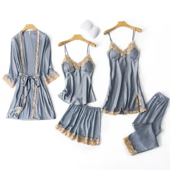 Women Pajamas Set 5 Pieces V-Neck Nighties Wear Home Nightwear legant Female Spring Autumn Nighty Robe Gown Suit Sleepwear 004
Women Pajamas Set 5 Pieces V-Neck Nighties Wear Home Nightwear legant Female Spring Autumn Nighty Robe Gown Suit Sleepwear 004
