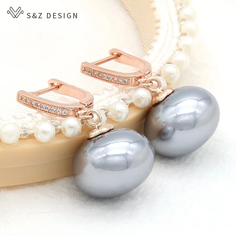 S&Z DESIGN Korean Trend Big Simulation Pearl Dangle Earrings Rose Gold Cubic Zirconia Earrings For Women Wedding Jewelry Gift
S&Z DESIGN Korean Trend Big Simulation Pearl Dangle Earrings Rose Gold Cubic Zirconia Earrings For Women Wedding Jewelry Gift