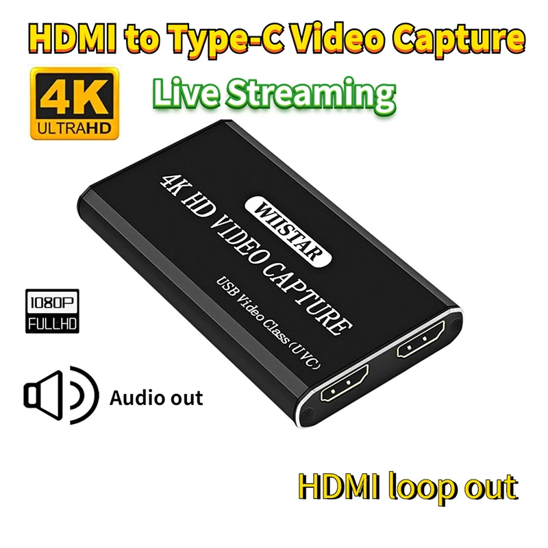 Video Capture Card HDMI to Type C USB 4K Game Capture Card with HDMI loop out for Recording Live Streaming Grabber
Video Capture Card HDMI to Type C USB 4K Game Capture Card with HDMI loop out for Recording Live Streaming Grabber