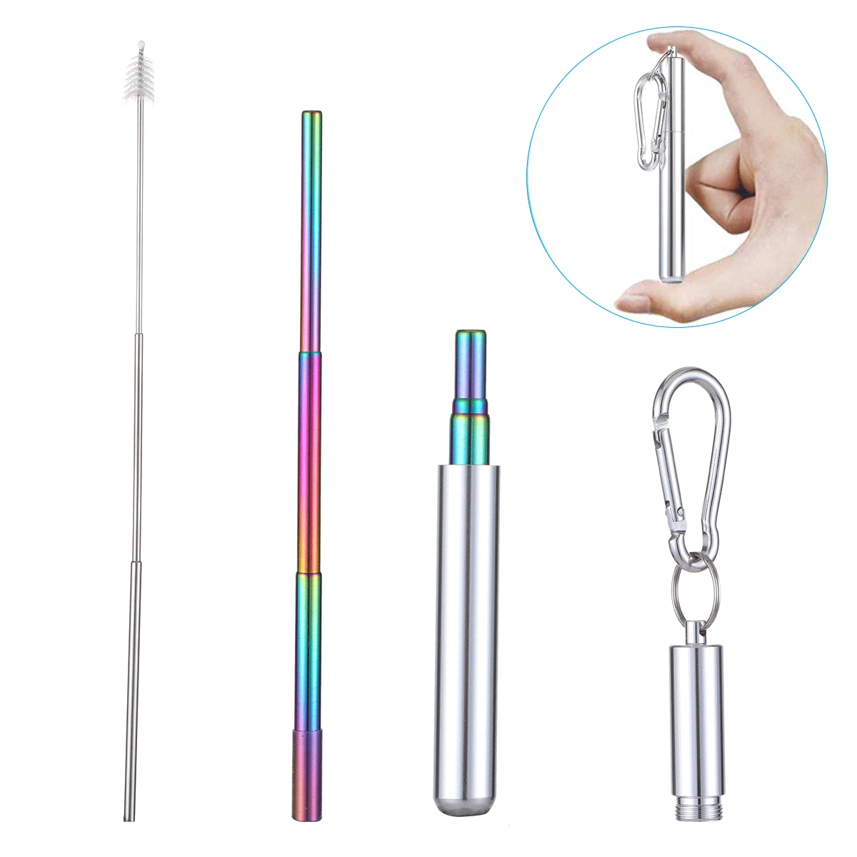

Portable Stainless Steel Telescopic Drinking Straw Collapsible Reusable Metal Drinking Straws With Case And Brush