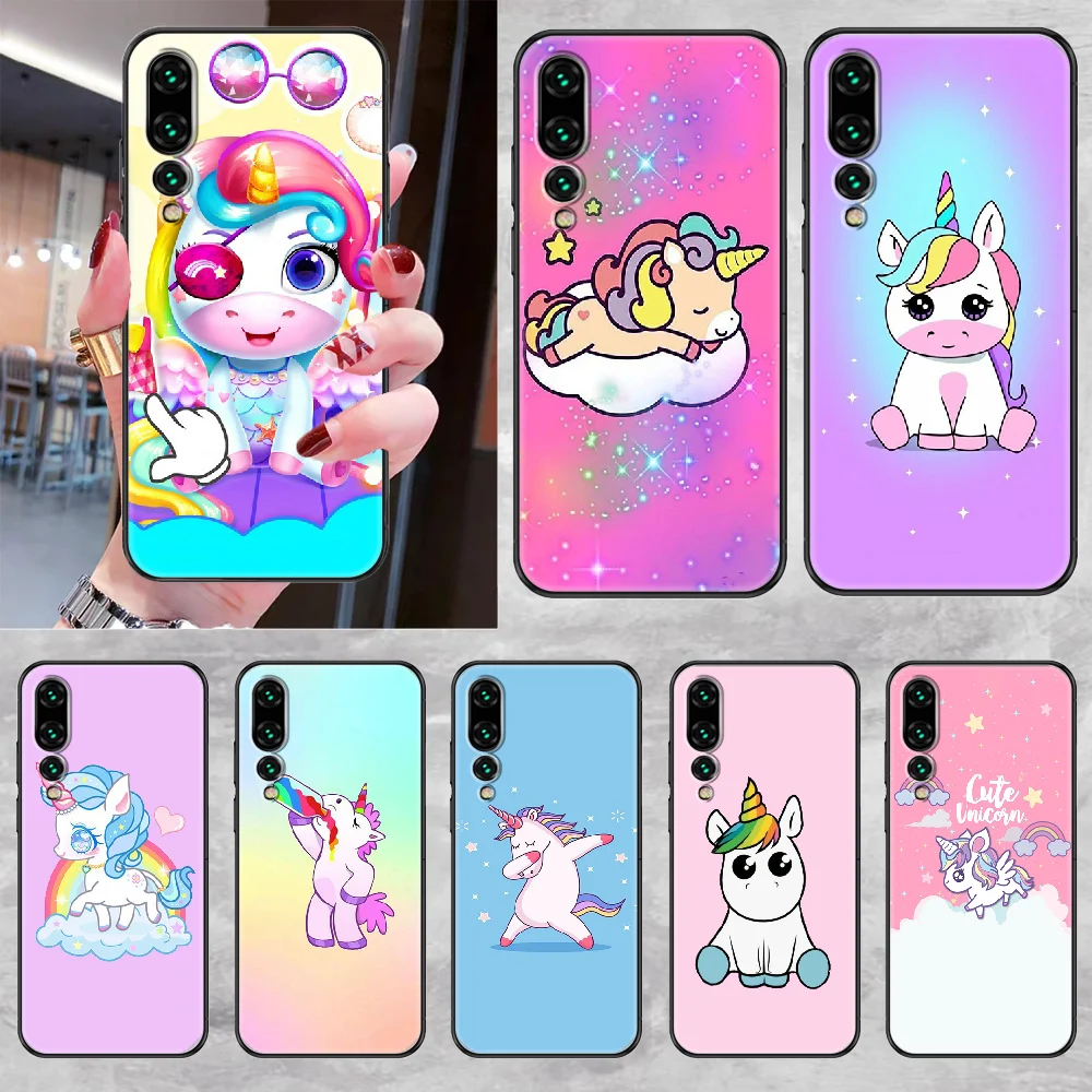 Детский чехол для телефона с единорогом Huawei P Mate P10 P20 P30 P40 10 20 Smart Z Pro Lite 2019 черная