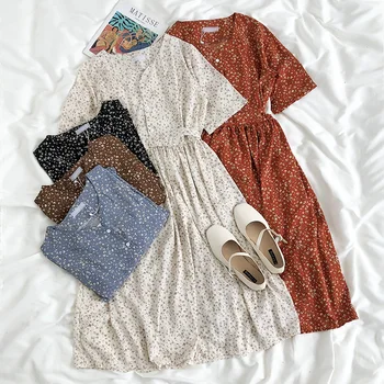 Vintage Chiffon Long Dress Women 2020 Summer With Sashes Short Sleeve V Neck Casual Loose Streetwear Korean Style Vestidos
Vintage Chiffon Long Dress Women 2020 Summer With Sashes Short Sleeve V Neck Casual Loose Streetwear Korean Style Vestidos