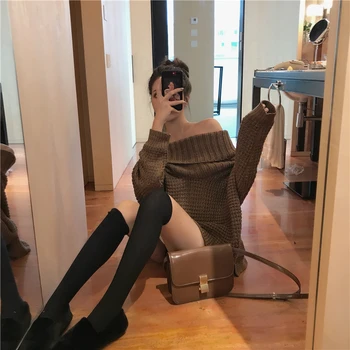 New Winter Sweater Women Pullover Girls Tops Vintage slash neck Autumn sexy Female Knitted Outerwear Warm Sweater Oversize
New Winter Sweater Women Pullover Girls Tops Vintage slash neck Autumn sexy Female Knitted Outerwear Warm Sweater Oversize