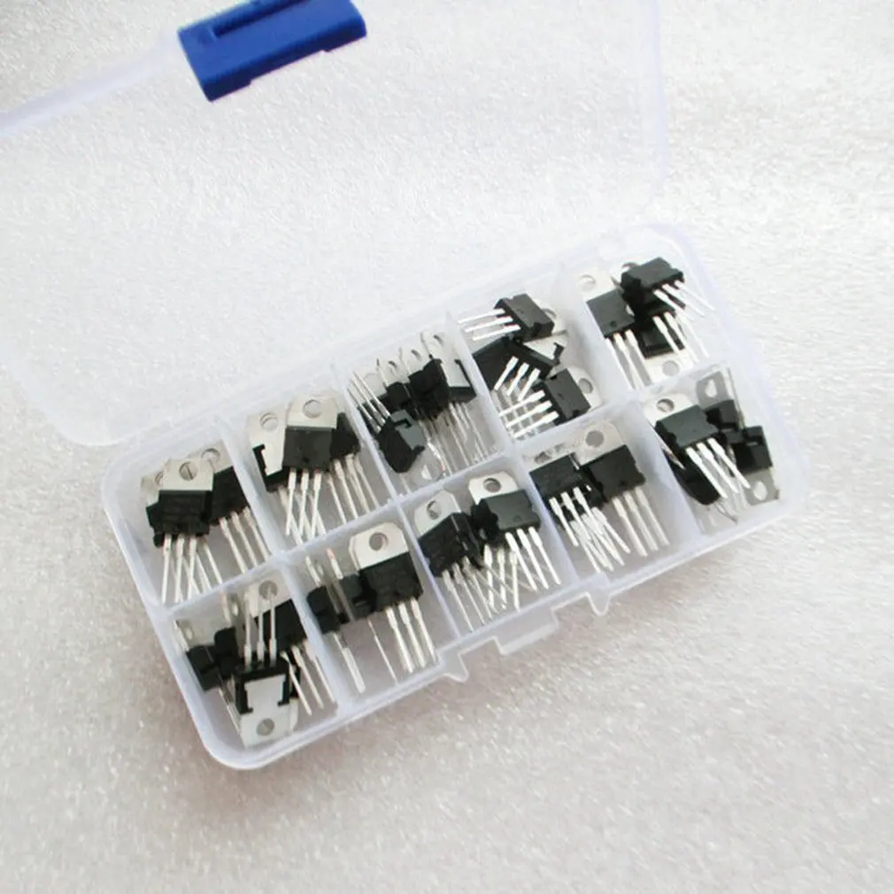 50PCS Voltage Regulator Box Transistor Assortment Kit 10 Value LM317T L7805 L7806 L7808 L7809 L7810 L7812 L7815 L7818 L7824
50PCS Voltage Regulator Box Transistor Assortment Kit 10 Value LM317T L7805 L7806 L7808 L7809 L7810 L7812 L7815 L7818 L7824