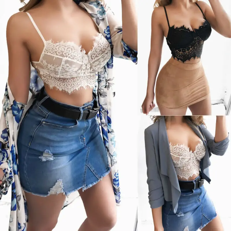 Фото Sexy Wireless Women Floral Padded Strappy Lace Bralette Bustier Cami Top Bra | Женская одежда