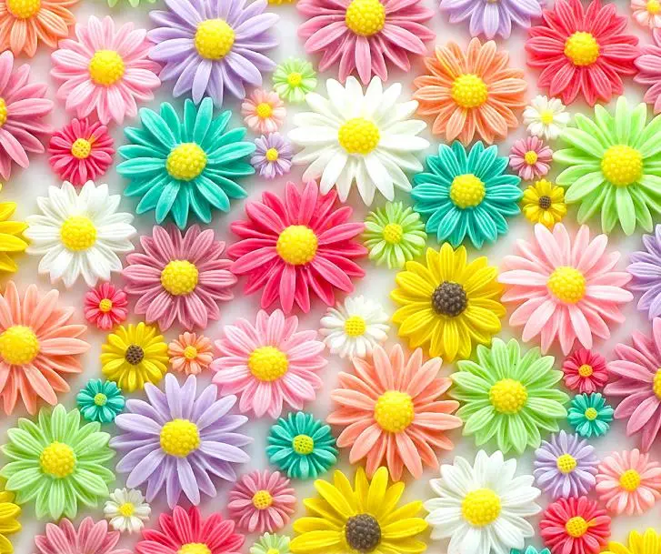 Фото 300 шт смолы цветок кабошоны-8 мм-26 мм Маргаритка-пастель и смелые тропические