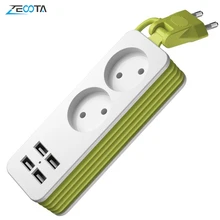 Tira de alimentação 1/2 ue plug 1200 w 250 v, 1.5m cabo, tomada múltipla parede portátil 4 porta usb para telefones celulares para smartphones tablets(China)