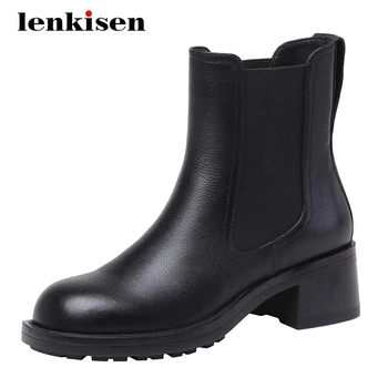 Lenkisen hot work boots genuine leather stretch high quality round toe thick high heel slip on office lady dress ankle boots L08
Lenkisen hot work boots genuine leather stretch high quality round toe thick high heel slip on office lady dress ankle boots L08