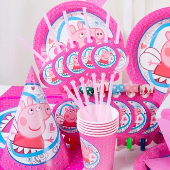 

Peppa Pig Birthday Party Decoration Set Supplies Fork Spoon Plate Hat Activity Cartoon Character Printing Children Gift