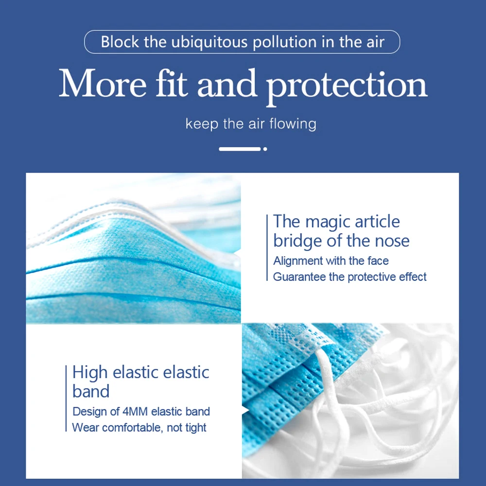 100 Pcs Disposable Non-woven Dust Masks Elastic Anti PM2.5 Anti Breathing Safety 3 Layers Masks Face Care Elastic Ear-loops 100 Pcs Disposable Non-woven Dust Masks Elastic Anti PM2.5 Anti Breathing Safety 3 Layers Masks Face Care Elastic Ear-loops