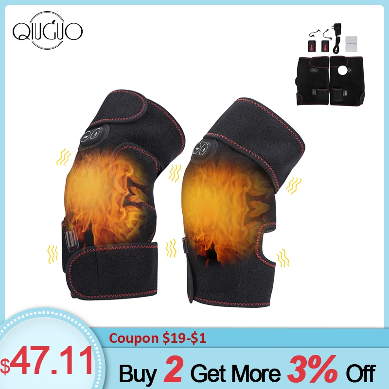

Electric Vibration Heating Knee Brace 1 Pair Infrared Magnetic Therapy Knee Support Wrap for Pain Injuries Ankle Arthritis