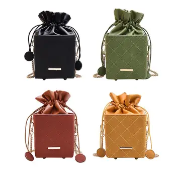 Women Drawstring Shoulder Bag Portable Delicate PU Leather Creative Square Box Crossbody Handbag for Hiking and Travel 
Women Drawstring Shoulder Bag Portable Delicate PU Leather Creative Square Box Crossbody Handbag for Hiking and Travel