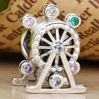 

Original Ferris Wheel With Multi-Colored Crystal Carriages Beads Fit 925 Sterling Silver Bead Charm Bracelet DIY Jewelry
