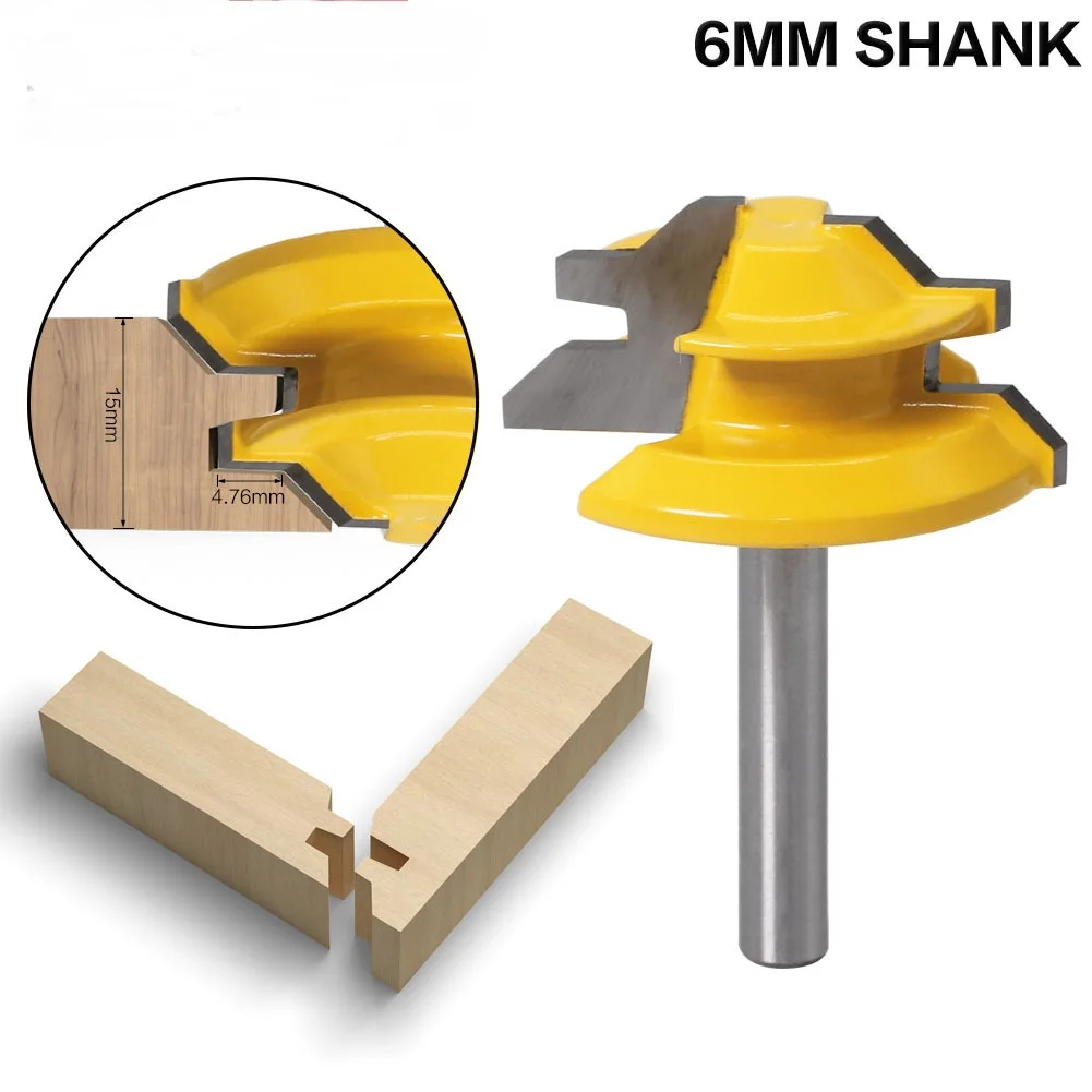 45 Degree Lock Miter Router Bit 6mm Shank Woodworking Tenon Milling Cutter Tool Drilling Milling for Wood Carbide Alloy Splicing
45 Degree Lock Miter Router Bit 6mm Shank Woodworking Tenon Milling Cutter Tool Drilling Milling for Wood Carbide Alloy Splicing