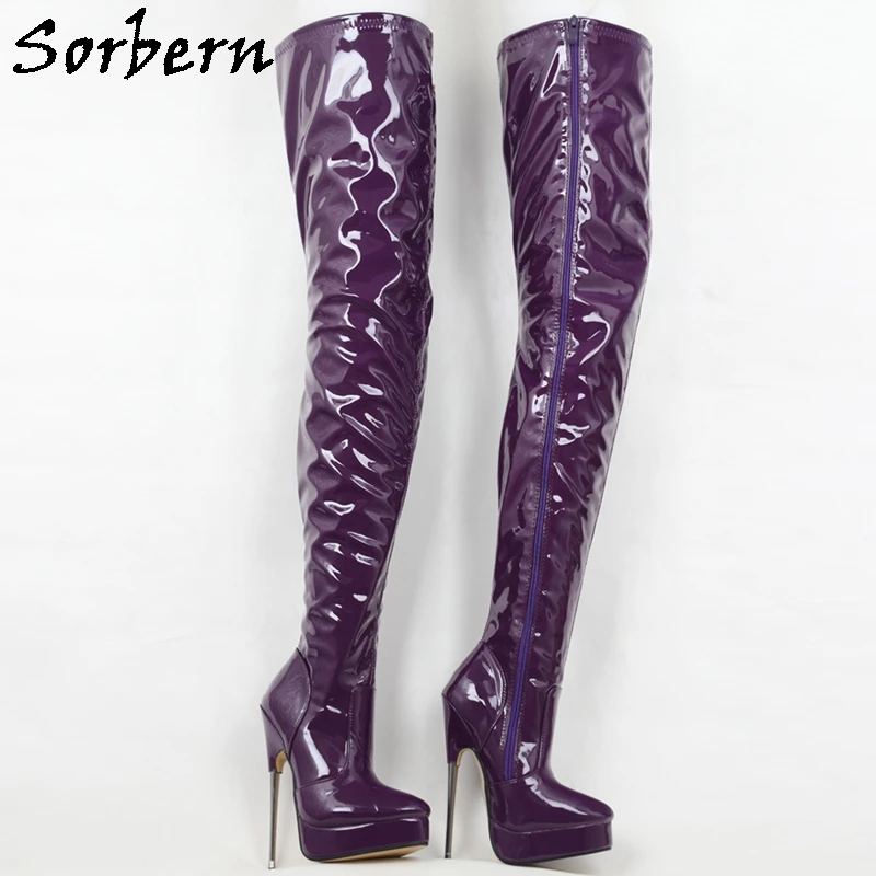 

Sorbern Unisex Crotch Thigh High Boots 18Cm Metal High Heel Long Boot Ladies Shoes Platform Spike Hard Walk Boot Pointy Toes