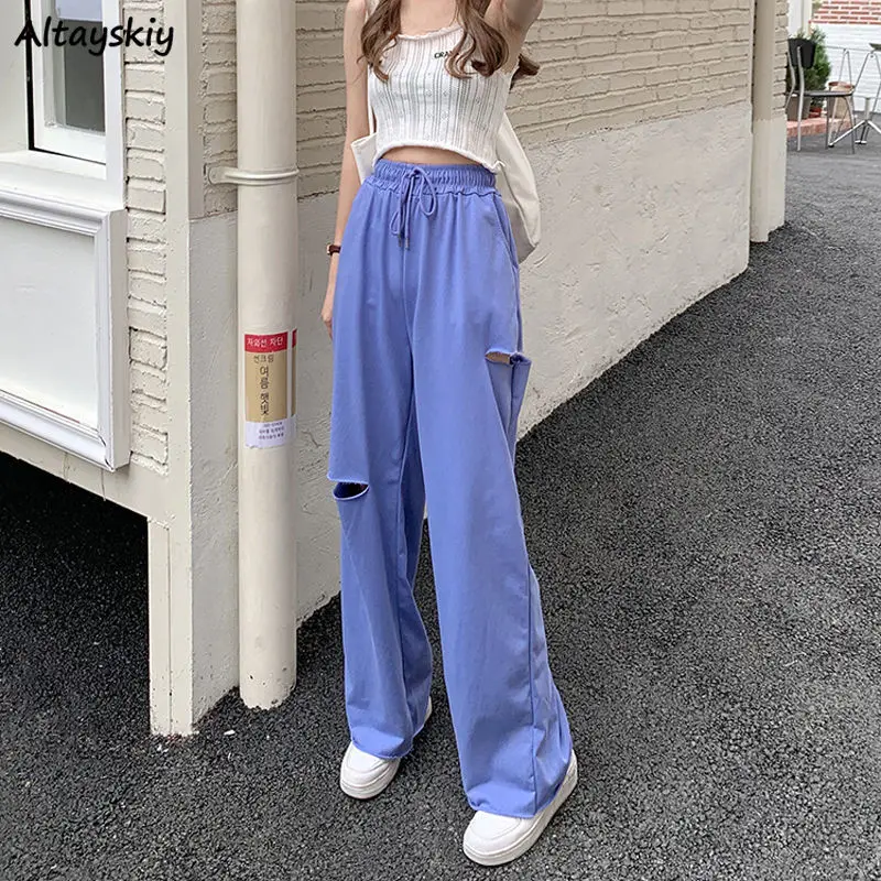 Hole Pants Women Streetwear Summer Full-length Casual Wide Leg 4 Colors Breathable Design Drawstring Soft Fashion Baggy Ladies
Hole Pants Women Streetwear Summer Full-length Casual Wide Leg 4 Colors Breathable Design Drawstring Soft Fashion Baggy Ladies
