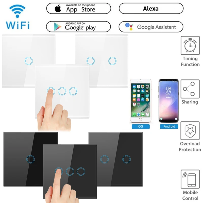 New Smart Switch 1-3Gang Standard WiFi & RF 120 Type Smart Wall Touch Light Switch Smart Home Automation Module Remote Control
New Smart Switch 1-3Gang Standard WiFi & RF 120 Type Smart Wall Touch Light Switch Smart Home Automation Module Remote Control