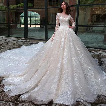 Optcely Luxury Scoop Neck Long Sleeve A-line Wedding Dresses 2019 Elegant Lace Appliques Beaded Sweep Train Princess Bridal Gown
Optcely Luxury Scoop Neck Long Sleeve A-line Wedding Dresses 2019 Elegant Lace Appliques Beaded Sweep Train Princess Bridal Gown