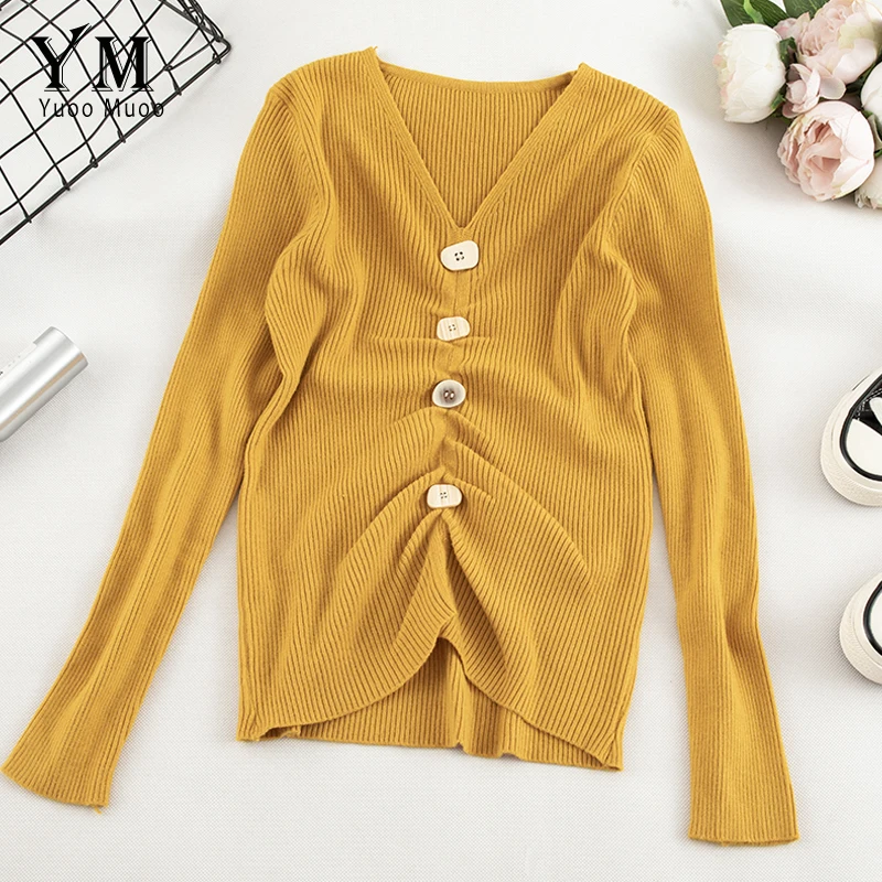 YuooMuoo Elegant Buttons Design V Neck Sweater Women 2019 Fall Yellow Knitted Sweater Pullover Streetwear Ins Hot Women Tops
YuooMuoo Elegant Buttons Design V Neck Sweater Women 2019 Fall Yellow Knitted Sweater Pullover Streetwear Ins Hot Women Tops
