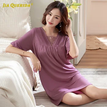 Night Gown Short Sleeve Soft Nightwear Homedress Sleep Shirt Modal Woman Clothes V Neck Long Shirt Nighties for Woman Nighty
Night Gown Short Sleeve Soft Nightwear Homedress Sleep Shirt Modal Woman Clothes V Neck Long Shirt Nighties for Woman Nighty