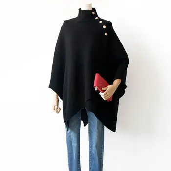 Women Jacket High Collar Knit Cloak Jacket Autumn Winter Vintage Style Metal Single Breasted Sweater Crop Jacket 
Women Jacket High Collar Knit Cloak Jacket Autumn Winter Vintage Style Metal Single Breasted Sweater Crop Jacket