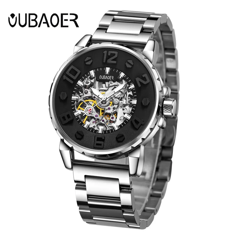 Opel Children Automatic Analog Watch Steel Belt MEN'S Watch Men Hollow out Back through MEN'S Watch Sports Watch