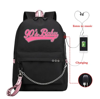 USB Charging Travel School Bag 90's Baby Letters Print Teenager Schoolbag for Girls Shoulder Backpacks Knapsack Black Bagpack
USB Charging Travel School Bag 90's Baby Letters Print Teenager Schoolbag for Girls Shoulder Backpacks Knapsack Black Bagpack
