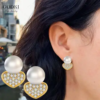 GODKI Real 925 Sterling Silver Earrings Handmade Designer Heart Love With Simulated Pearls Stud Earrings for Women Wedding Party
GODKI Real 925 Sterling Silver Earrings Handmade Designer Heart Love With Simulated Pearls Stud Earrings for Women Wedding Party