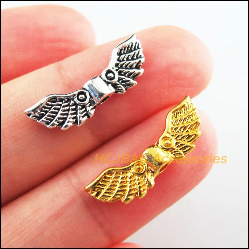 

25Pcs Retro Tibetan Silver Tone Gold Color Animal Wings Spacer Beads Charms 7x22mm