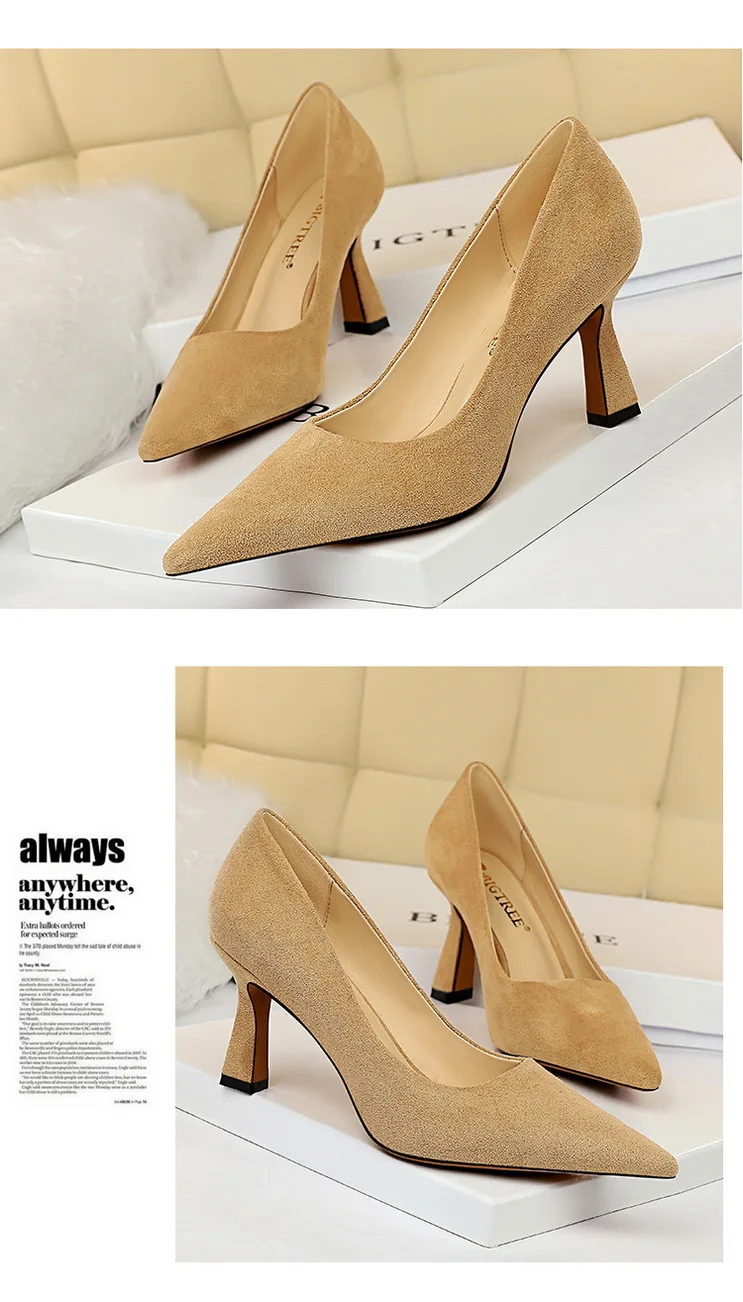High Heels shoes Women pointed toe pumps flock shallow office pump casual Slip on Slides big size zapatos mujer high quality High Heels shoes Women pointed toe pumps flock shallow office pump casual Slip on Slides big size zapatos mujer high quality